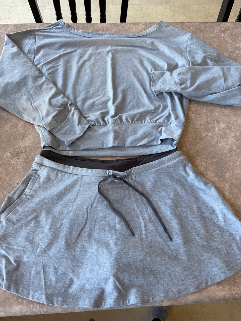 Fabletics Light Blue Drawstring Skort and Off Shoulder Top Lounge Set